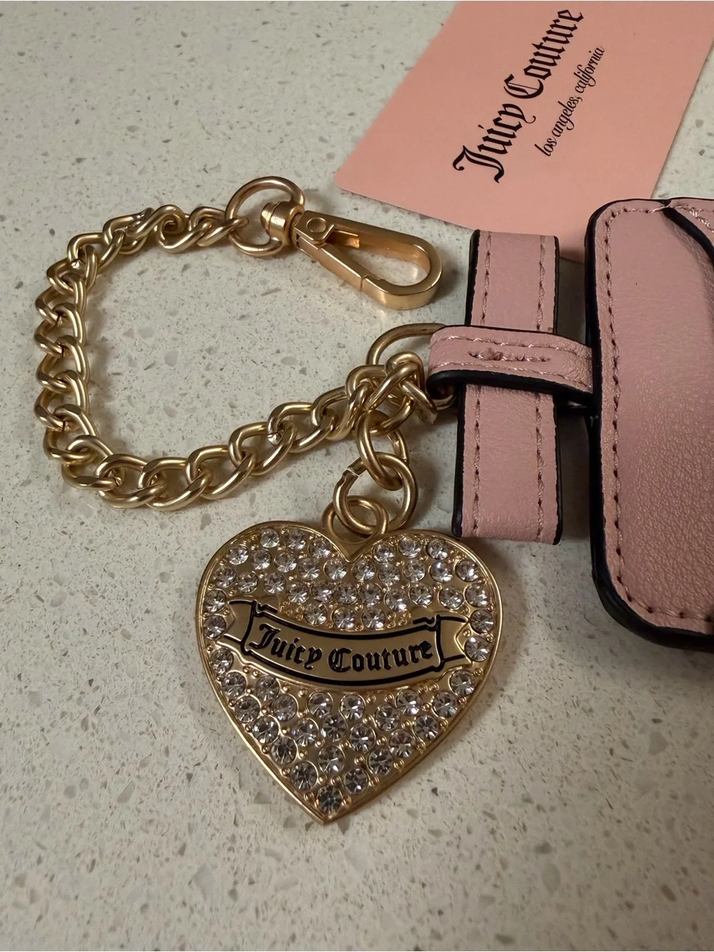 👑 NWT Juicy Couture Blush Pink Card Holder Keychain/ Purse Charm with Gold Crown